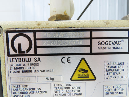 Leybold SV16 BR2W 9550165 Vacuum Pump 200V 1750rpm 50/60Hz