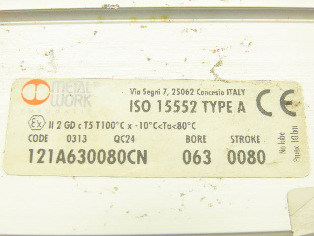 Metal Work 121A630080CN Pneumatic Air Cylinder 63mm Bore 80mm Stroke