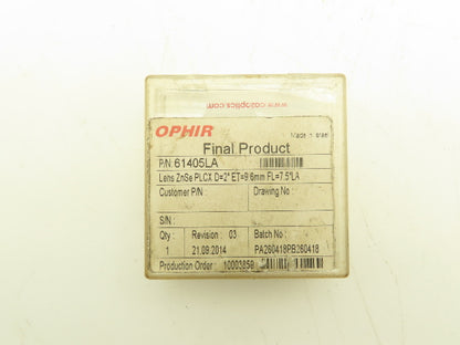 Ophir 61405LA Laser Mirror Lens ZnSe PLCX 2" Diameter 9.6"mm ET 7.5" FL
