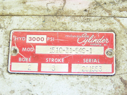 Milwaukee 1510-31-54S-1 Hydraulic Cylinder 2" Bore 3" Stroke 3000psi Flange Mt