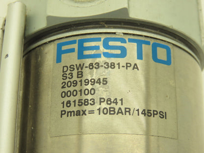 Festo DSW-63-381-PA Pneumatic Air Cylinder 63mm Bore 381mm Stroke