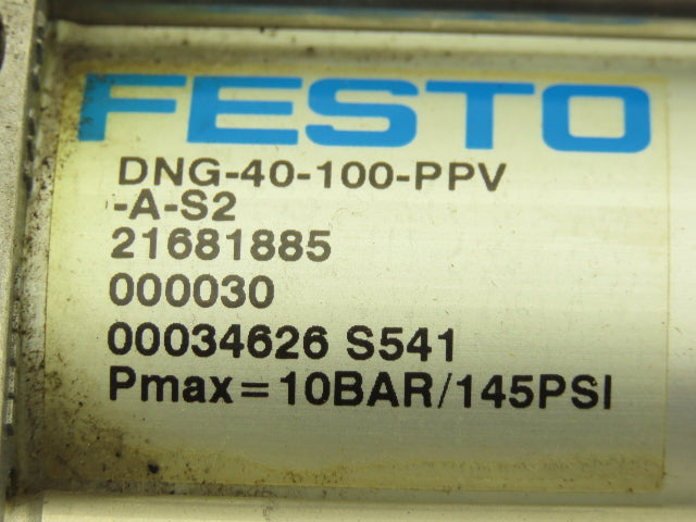 Festo DNG-40-100-PPV-A-S2 Double Rod Pneumatic Air Cylinder 40mm x 100mm Stroke