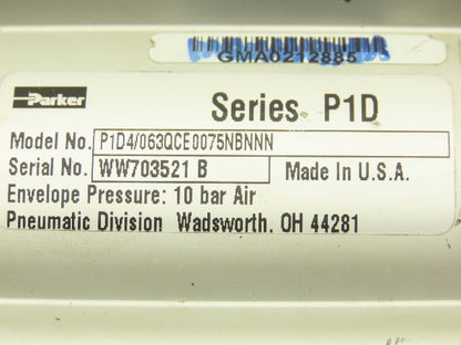 Parker P1D4/063QCE0075NBNNN Pneumatic Air Cylinder 63mm Bore 75mm Stroke 145psi