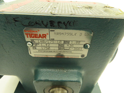 Dodge MR94759LK Tigear Worm Gearbox 1:1 Ratio 1.42HP 1750rpm 143TC Dual Output