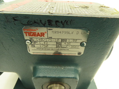 Dodge MR94759LK Tigear Worm Gearbox 1:1 Ratio 1.42HP 1750rpm 143TC Dual Output