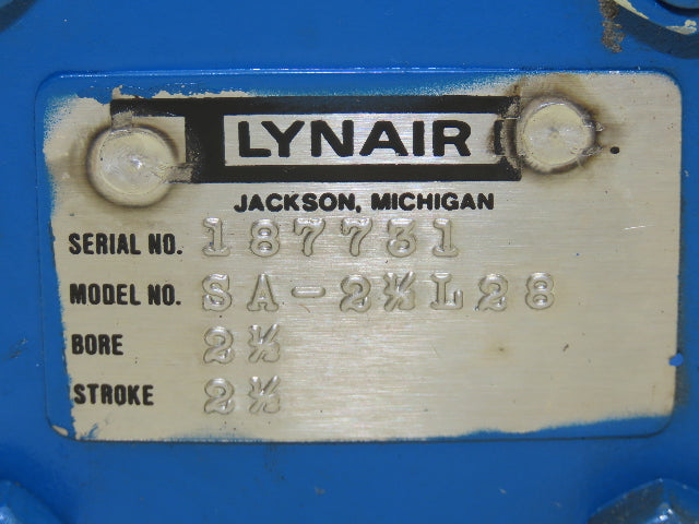Lynair SA-2-1/2 L28 Hydraulic Cylinder 2-1/2" Bore 2-1/2" Stroke  *READ*