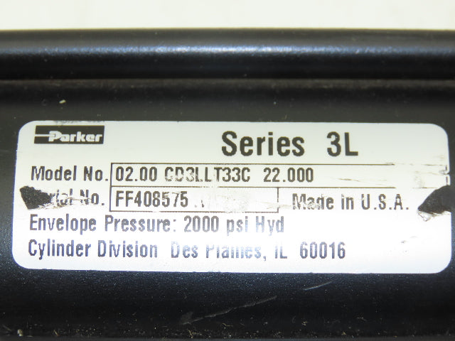 Parker 2.00 CD3LLT33C 3L Hydraulic Cylinder 2" Bore 22" Stroke 2000psi Trunnion