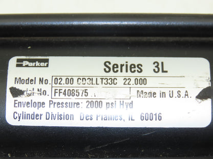 Parker 2.00 CD3LLT33C 3L Hydraulic Cylinder 2" Bore 22" Stroke 2000psi Trunnion