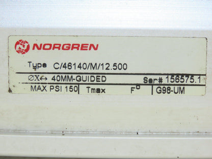Norgren C/46140M/12.5 Pneumatic Rodless Guided Air Cylinder 40mm x 12.5" Stroke
