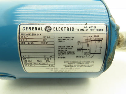 General Electric 5KH36NN24X AC Motor 1/3Hp 1725rpm 115V 1Ph 48Y Worm gear Shaft