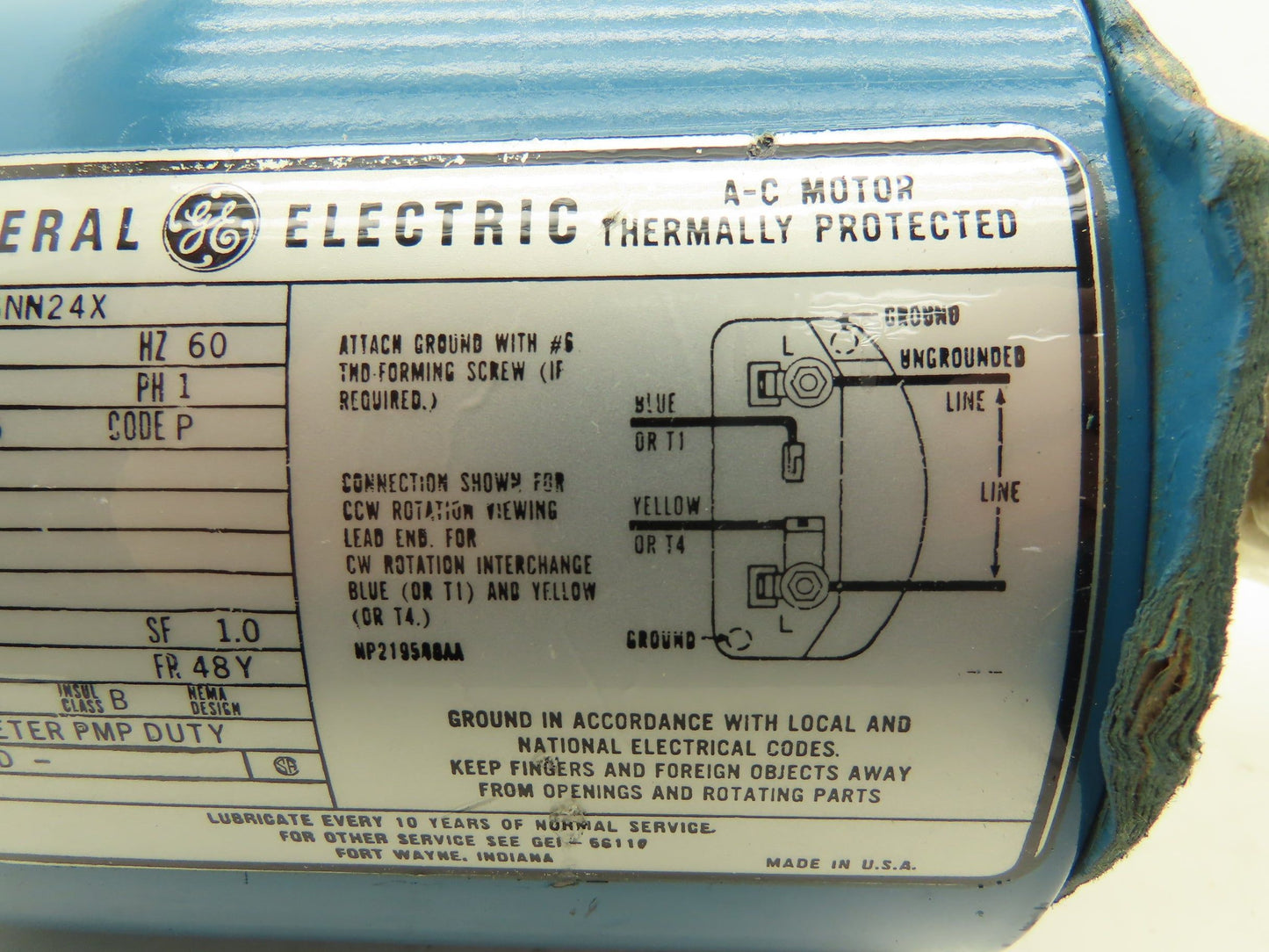 General Electric 5KH36NN24X AC Motor 1/3Hp 1725rpm 115V 1Ph 48Y Worm gear Shaft