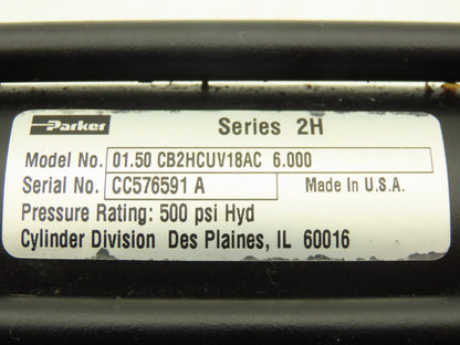 Parker 1.50 B2HCUV18AC 2H Hydraulic Cylinder 1.5" Bore 6" Stroke 500psi Foot Mt