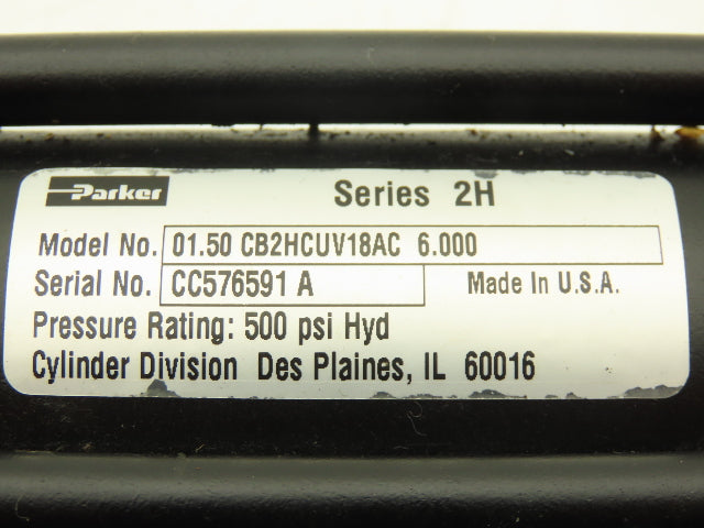 Parker 1.50 B2HCUV18AC 2H Hydraulic Cylinder 1.5" Bore 6" Stroke 500psi Foot Mt