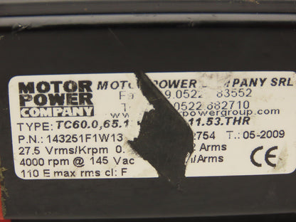Motor Power Co 143251F1W1303 AC Servo Motor 4000 RPM 145V 1PH 0.65Nm W/Encoder