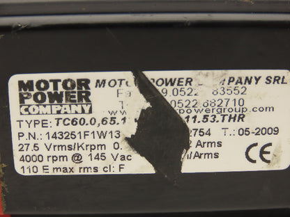 Motor Power Co 143251F1W1303 AC Servo Motor 4000 RPM 145V 1PH 0.65Nm W/Encoder
