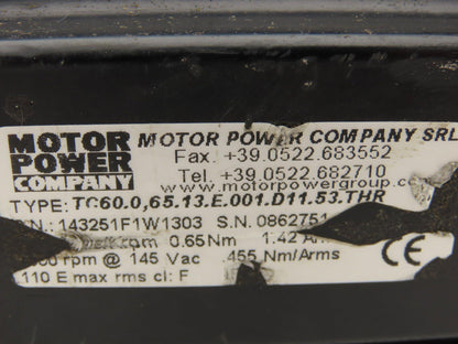 Motor Power Co 143251F1W1303 AC Servo Motor 4000 RPM 145V 1PH 0.65Nm W/Encoder