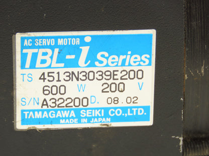 Tamagawa Seiki Co 4513N3039E200 TBL-I Ser AC Servo Motor 200V 1PH 600W W/Encoder