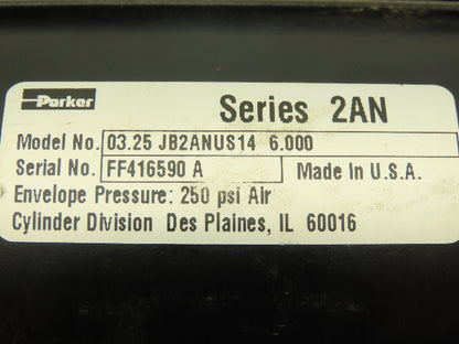 Parker 3.25 JB2ANUS14 Pneumatic Air Cylinder 3.25" Bore 6" Stroke Flanged *READ*