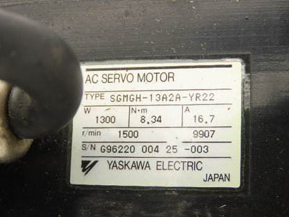 Yaskawa SGMGH-13A2A-YR22 AC Servo Motor 1300W 230V 16.7 A