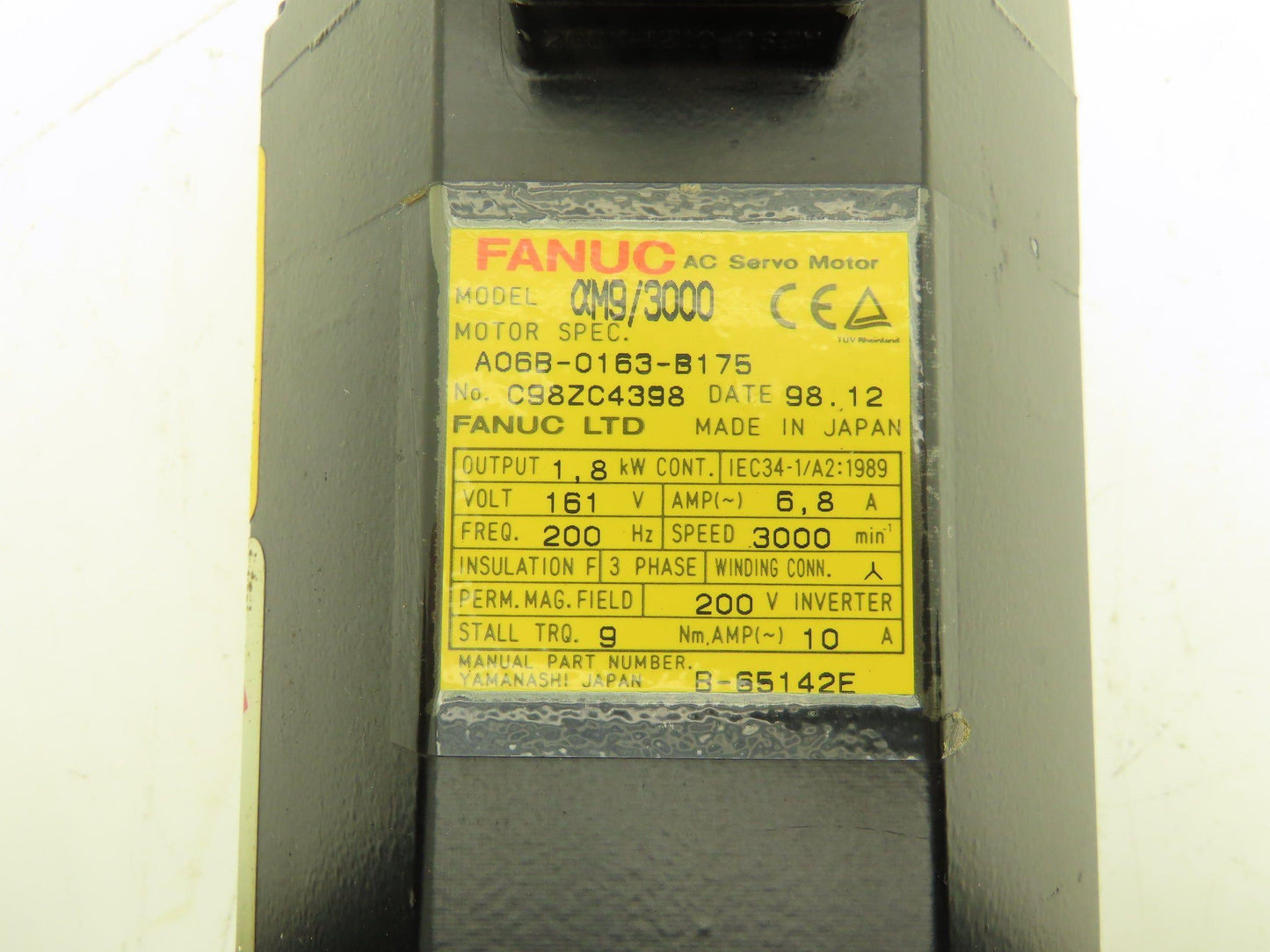 Fanuc AM9/3000 A06B-0163-B175 AC Servo Motor 1.8kW 3000rpm 161V 3Ph Aa64 Encoder
