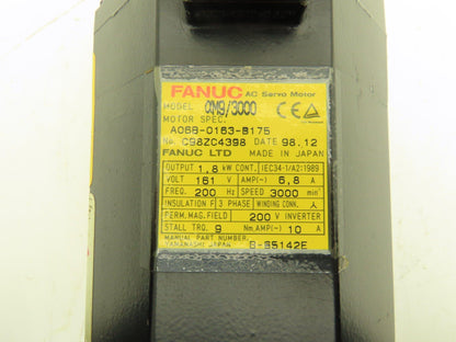 Fanuc AM9/3000 A06B-0163-B175 AC Servo Motor 1.8kW 3000rpm 161V 3Ph Aa64 Encoder