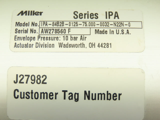 Miller IPA-84B2B-0125-75.000-0032-N22N-0 Pneumatic Air Cylinder 125mm x 75mm