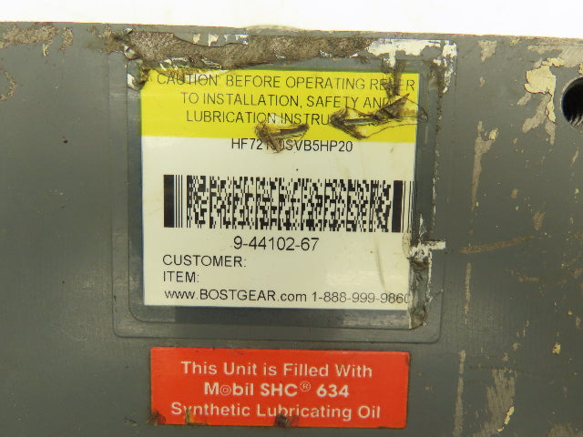 Boston Gear HF72150SVB5HP20 Worm Gearbox 50:1 Ratio 1/2Hp 35rpm 56C Hollow Shaft