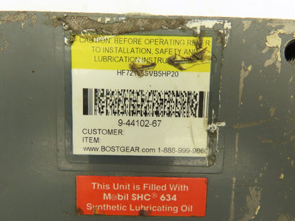 Boston Gear HF72150SVB5HP20 Worm Gearbox 50:1 Ratio 1/2Hp 35rpm 56C Hollow Shaft