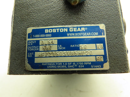 Boston Gear HF72150SVB5HP20 Worm Gearbox 50:1 Ratio 1/2Hp 35rpm 56C Hollow Shaft