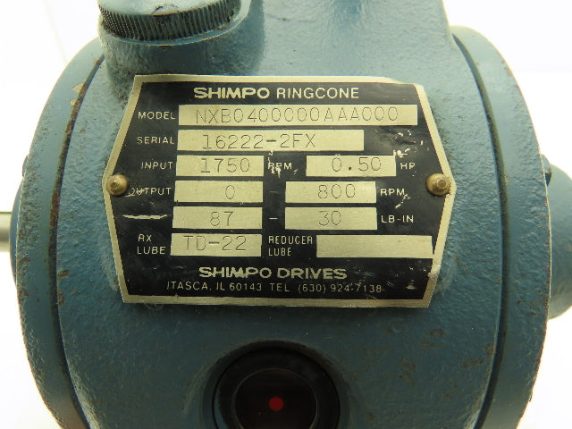 Shimpo NXB0400000AAA000 Worm Gearbox 2.2:1 Inline Reducer 1/2Hp 800rpm 56C