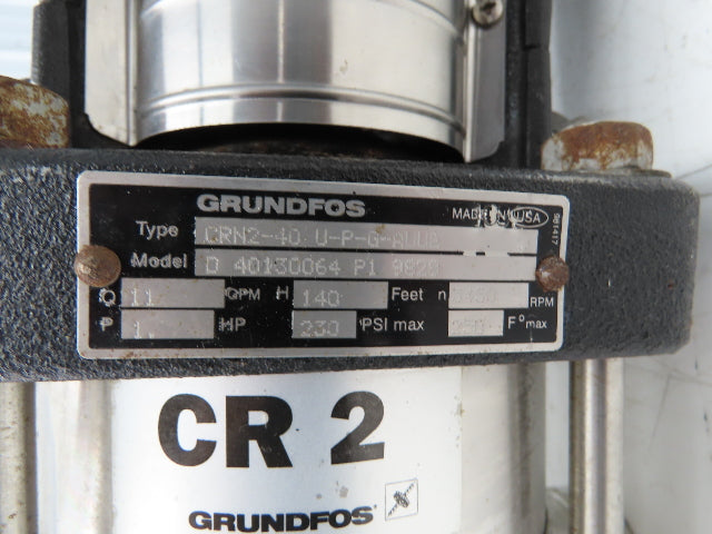 Grundfos CRN2-40 U-P-G-AUUE Booster Pump 11gpm 1Hp 230/460V 3PH 1-1/4" CR 2