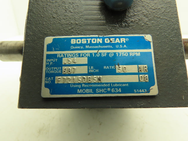 Boston Gear F72150B5H Worm Gearbox 50:1 Ratio 1/2Hp 35rpm 56C Dual Output