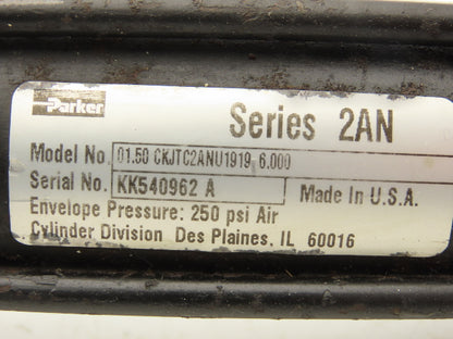 Parker Double Rod Pneumatic Air Cylinder 1.5" Bore 6" Stroke 18-1/4" Rod 250psi