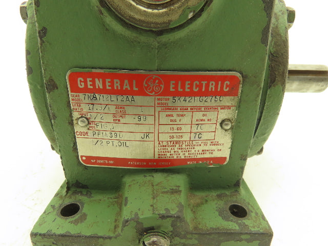 General Electric 7NA712LT2AA Worm Gearbox 17.5:1 Reducer 1/2Hp 99rpm LH Output