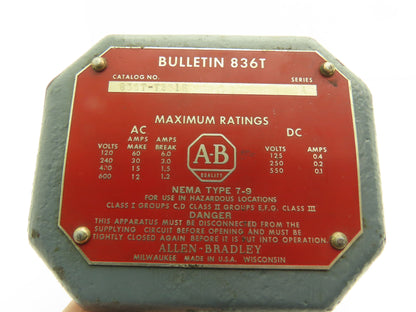Allen Bradley 836T-T251E Pressure Control Switch Explosion Proof 1.5-7 psi