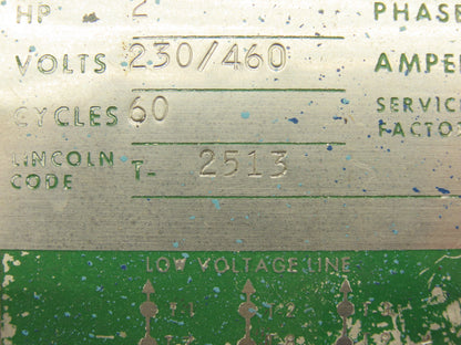 Lincoln T-2513 AC Motor 2Hp 1720rpm 230/460V 3PH 145T TEFC