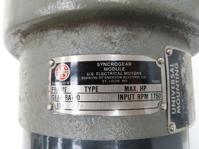 US Motors Unimount Syncrogear GDP Gearmotor 67rpm 1.5Hp 230/460V 3PH 145T 25.7:1