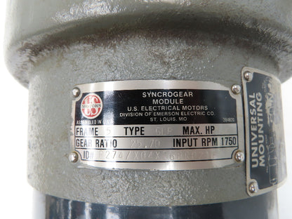 US Motors Unimount Syncrogear GDP Gearmotor 67rpm 1.5Hp 230/460V 3PH 145T 25.7:1
