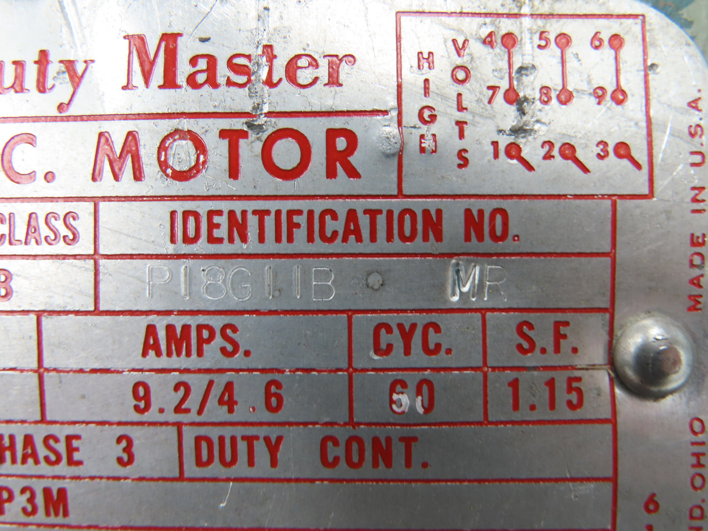 Reliance Electric P18G11B Duty Master AC Motor 3Hp 1745rpm 230/460V 3PH 182T