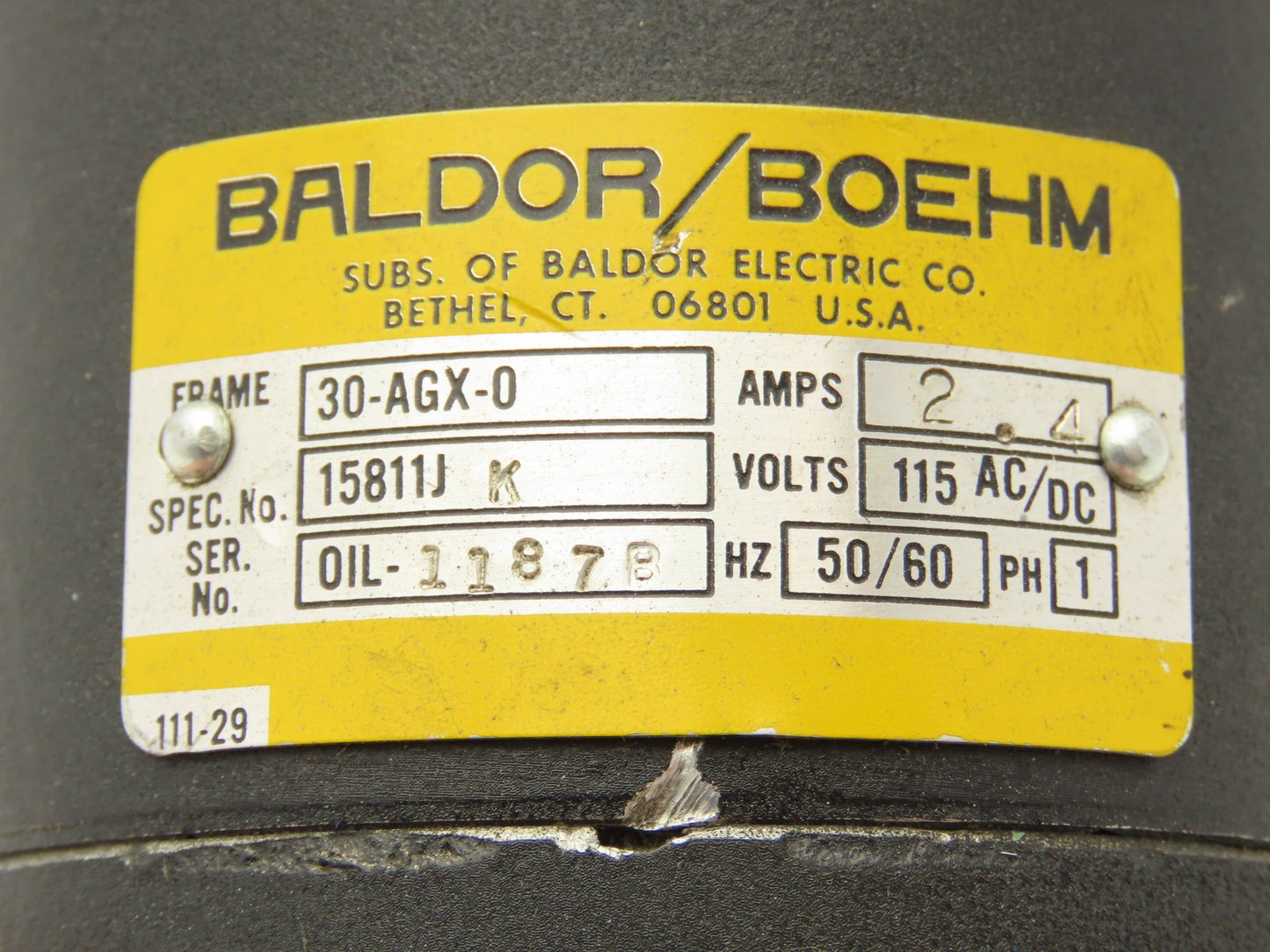 Baldor Reliance 15811J K 30-AGX-0 Motor 115V AC/DC 1Ph 2.4 Amps