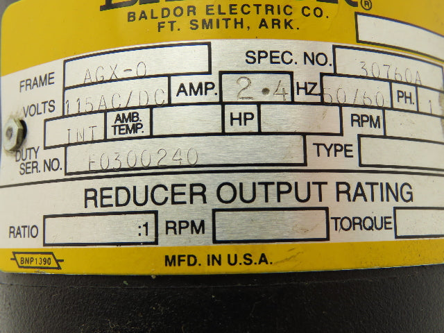 Baldor Oildyne AGX-0 Hydraulic Pump Power Unit 115V 1PH 5B1-1RLB-NVSDE-SPECIAL