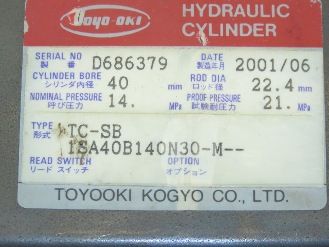 Toyo-Oki TC-SB 1SA40B140N30-M Hydraulic Cylinder 40mm Bore 30mm Stroke 2000psi