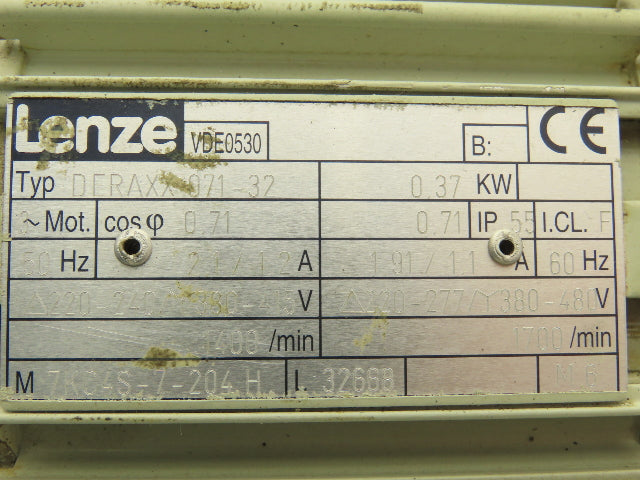Lenze DERAXX 071-32 Inline Gear Motor 7.18:1 Reducer .37kw 277/480V GST04-1MVCR