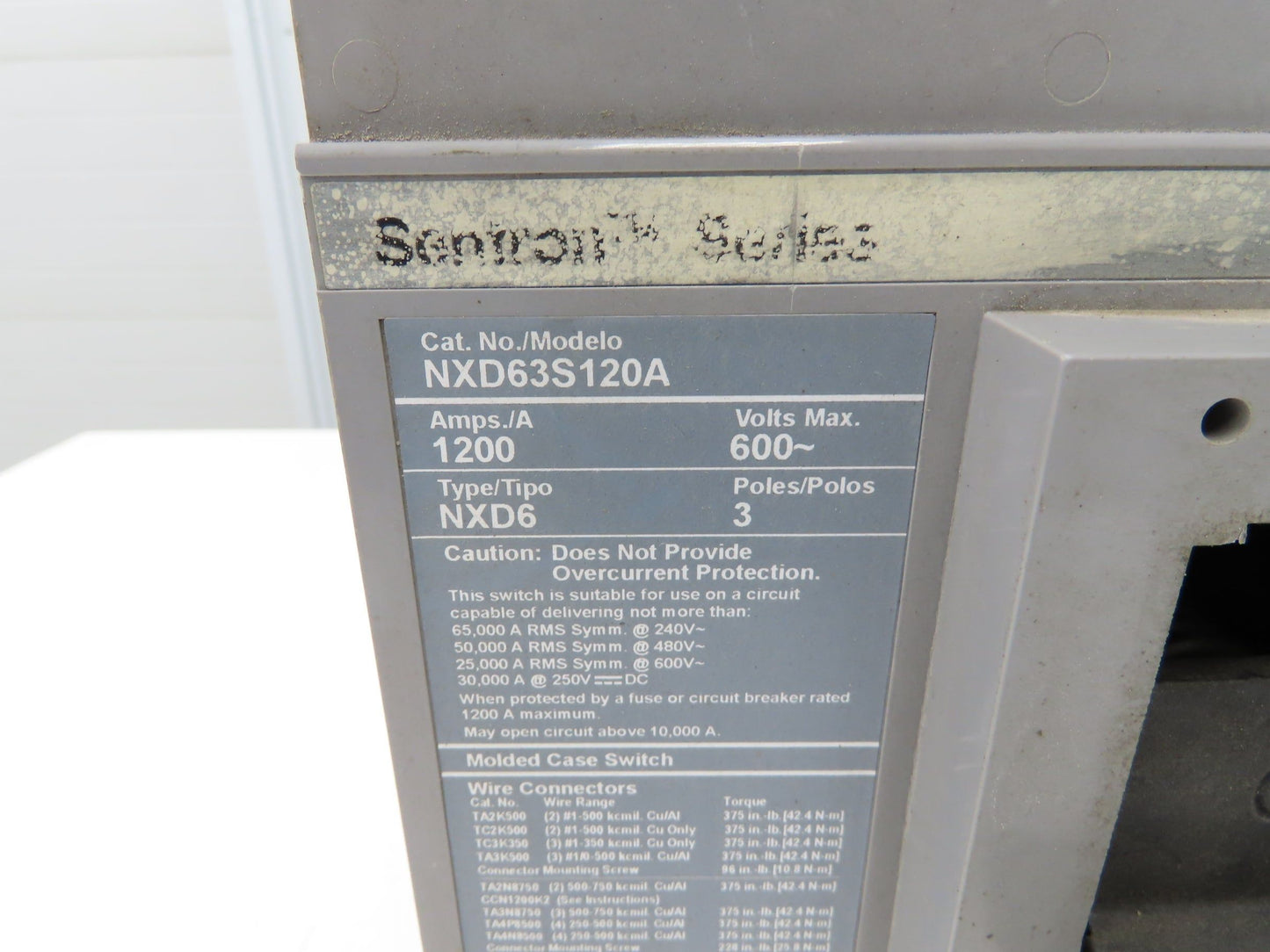 Siemens NXD63S120A Sentron Circuit Breaker 1200A 600V 3 Pole Magnetic Adj