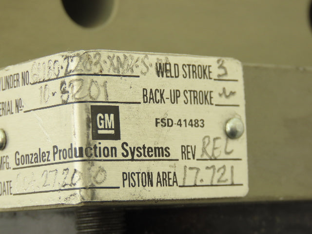 GM Gonzalez GC180-2203-XM-S-00 Pneumatic Air Cylinder 3" Weld Stroke 4.5" Bore