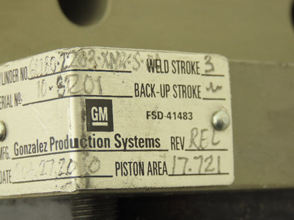 GM Gonzalez GC180-2203-XM-S-00 Pneumatic Air Cylinder 3" Weld Stroke 4.5" Bore