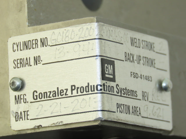 GM Gonzalez GC180-2002-XM1-S-00 Pneumatic Air Cylinder 3" Weld Stroke 3.5" Bore