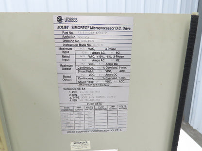 Joliet A1-116-210-1200AMP Simoreg DC Drive 750VDC 1040A Out 600VAC 3Ph 849A In
