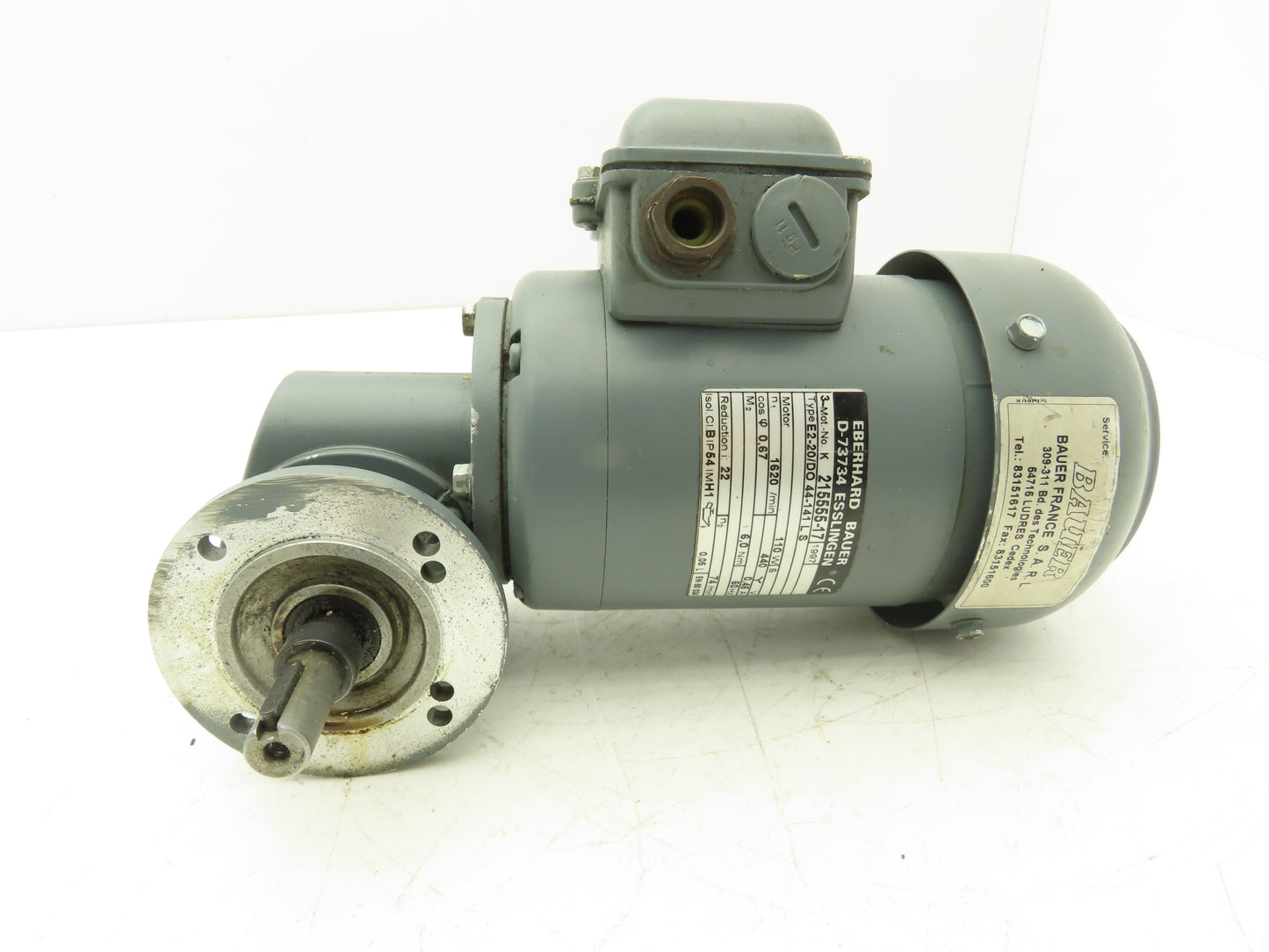 Bauer E2-20/DO 44-141 LS Gear Motor 22:1 Reducer 1620/74rpm 110W 460V 3PH