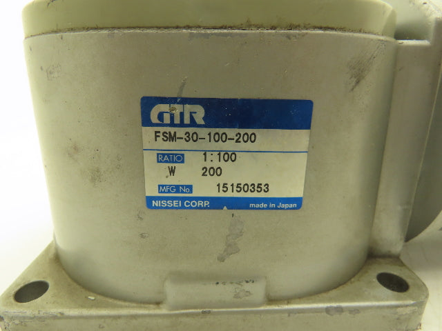 Nissei FSM-30-100-200 Induction Gear Motor 100:1 Reducer 17.2rpm 1/4Hp 100V 1PH